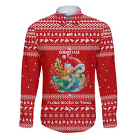 Tonga Christmas Family Matching Mermaid Dress and Hawaiian Shirt with Sea Turtle Coral Reef Design Snowflake Pattern and National Emblem TS04 Dad's Shirt - Long Sleeve Red White - Polynesian Pride