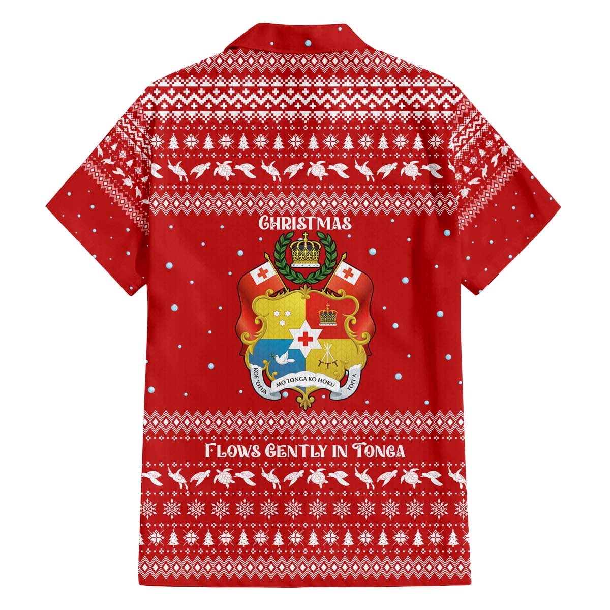 Tonga Christmas Family Matching Off The Shoulder Long Sleeve Dress and Hawaiian Shirt with Sea Turtle Coral Reef Design Snowflake Pattern and National Emblem TS04 - Polynesian Pride