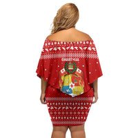 Tonga Christmas Family Matching Off Shoulder Short Dress and Hawaiian Shirt with Sea Turtle Coral Reef Design Snowflake Pattern and National Emblem TS04 - Polynesian Pride
