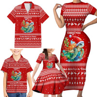 Tonga Christmas Family Matching Short Sleeve Bodycon Dress and Hawaiian Shirt with Sea Turtle Coral Reef Design Snowflake Pattern and National Emblem TS04 - Polynesian Pride