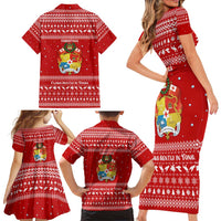 Tonga Christmas Family Matching Short Sleeve Bodycon Dress and Hawaiian Shirt with Sea Turtle Coral Reef Design Snowflake Pattern and National Emblem TS04 - Polynesian Pride