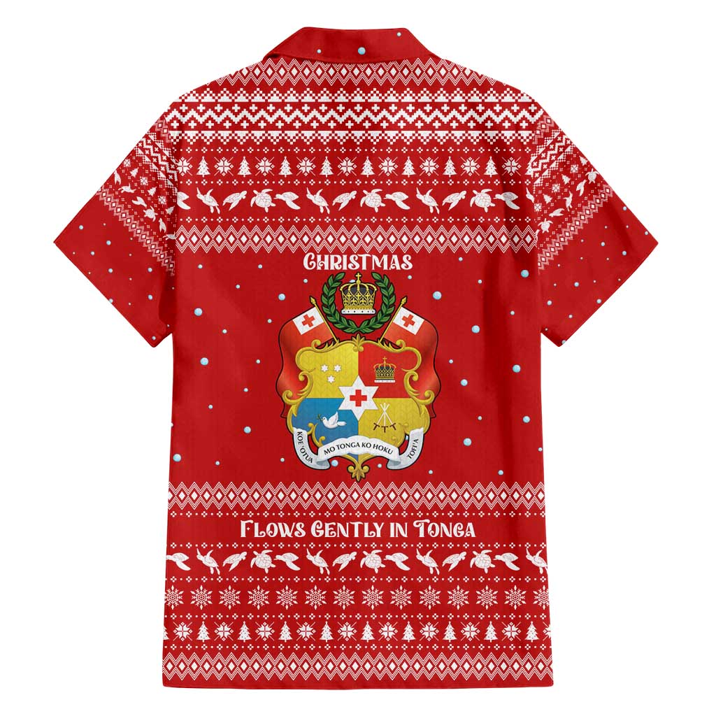 Tonga Christmas Family Matching Short Sleeve Bodycon Dress and Hawaiian Shirt with Sea Turtle Coral Reef Design Snowflake Pattern and National Emblem TS04 - Polynesian Pride