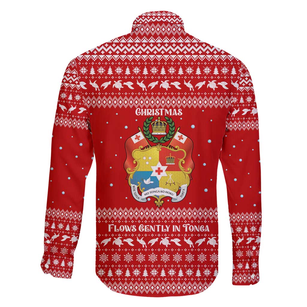 Tonga Christmas Family Matching Short Sleeve Bodycon Dress and Hawaiian Shirt with Sea Turtle Coral Reef Design Snowflake Pattern and National Emblem TS04 - Polynesian Pride