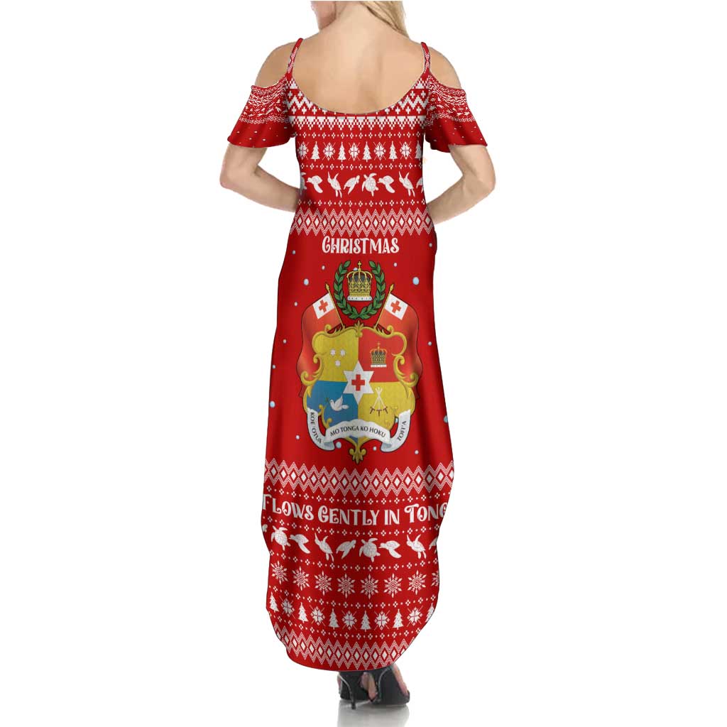 Tonga Christmas Family Matching Summer Maxi Dress and Hawaiian Shirt with Sea Turtle Coral Reef Design Snowflake Pattern and National Emblem TS04 - Polynesian Pride