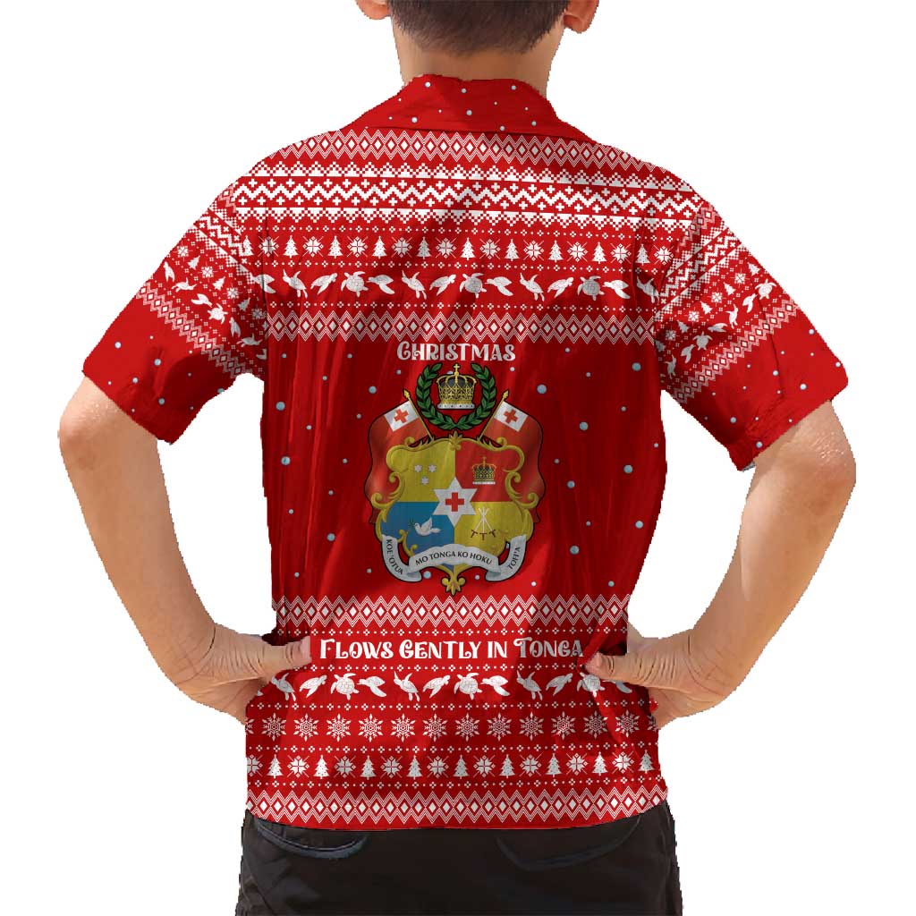 Tonga Christmas Family Matching Tank Maxi Dress and Hawaiian Shirt with Sea Turtle Coral Reef Design Snowflake Pattern and National Emblem TS04 - Polynesian Pride