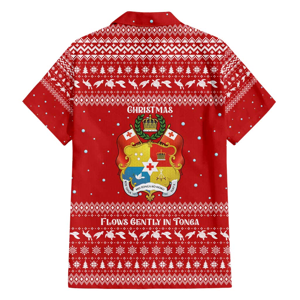 Tonga Christmas Family Matching Tank Maxi Dress and Hawaiian Shirt with Sea Turtle Coral Reef Design Snowflake Pattern and National Emblem TS04 - Polynesian Pride
