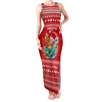 Tonga Christmas Family Matching Tank Maxi Dress and Hawaiian Shirt with Sea Turtle Coral Reef Design Snowflake Pattern and National Emblem TS04 Mom's Dress Red White - Polynesian Pride