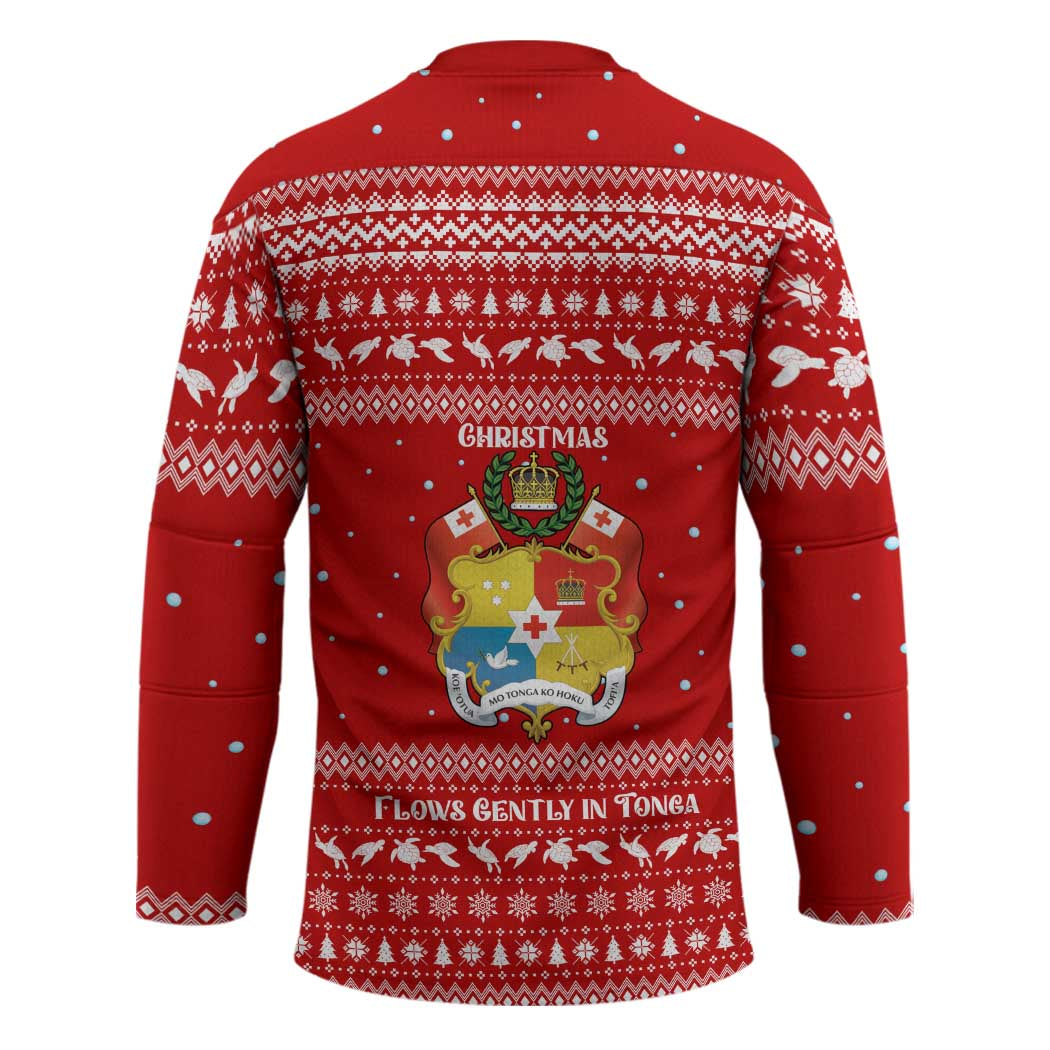 Tonga Christmas Hockey Jersey with Sea Turtle Coral Reef Design Snowflake Pattern and National Emblem - Polynesian Pride