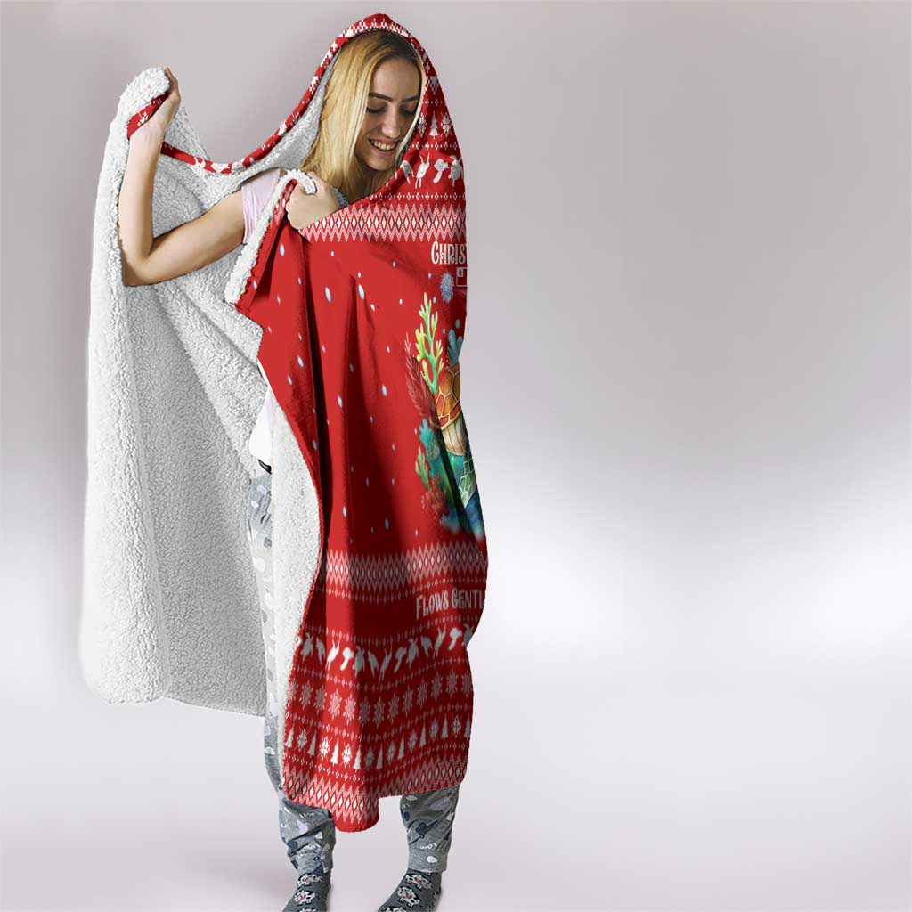 Tonga Christmas Hooded Blanket with Sea Turtle Coral Reef Design Snowflake Pattern and National Emblem - Polynesian Pride