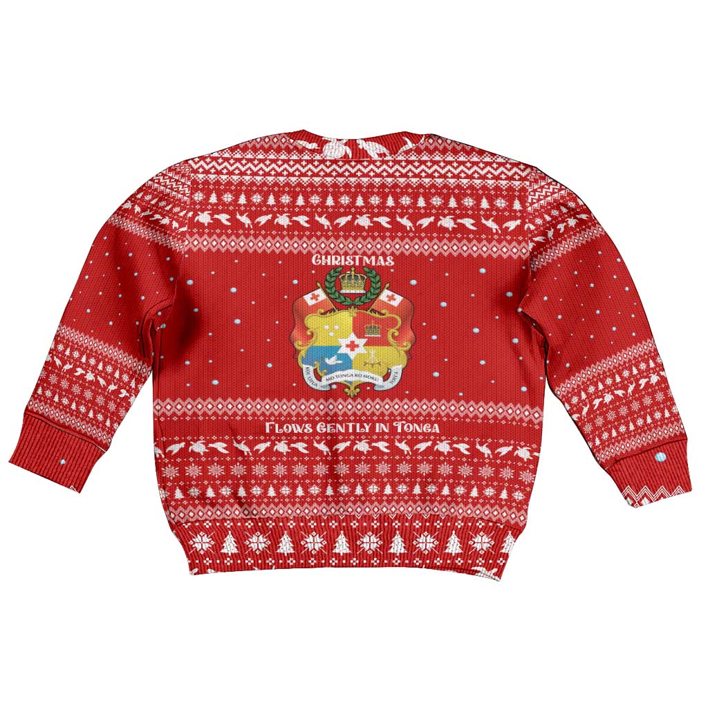 Tonga Christmas Kid Ugly Christmas Sweater with Sea Turtle Coral Reef Design Snowflake Pattern and National Emblem TS04 - Polynesian Pride