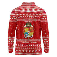 Tonga Christmas Long Sleeve Polo Shirt with Sea Turtle Coral Reef Design Snowflake Pattern and National Emblem TS04 - Polynesian Pride