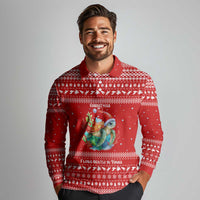Tonga Christmas Long Sleeve Polo Shirt with Sea Turtle Coral Reef Design Snowflake Pattern and National Emblem TS04 - Polynesian Pride