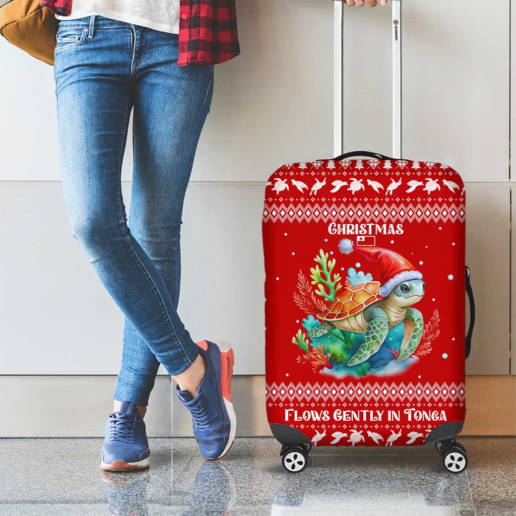 Tonga Christmas Luggage Cover with Sea Turtle Coral Reef Design Snowflake Pattern and National Emblem - Polynesian Pride