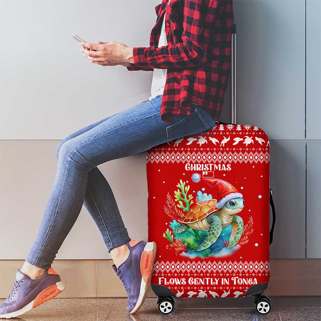 Tonga Christmas Luggage Cover with Sea Turtle Coral Reef Design Snowflake Pattern and National Emblem - Polynesian Pride