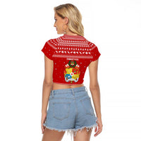 Tonga Christmas Raglan Cropped T Shirt with Sea Turtle Coral Reef Design Snowflake Pattern and National Emblem TS04 - Polynesian Pride