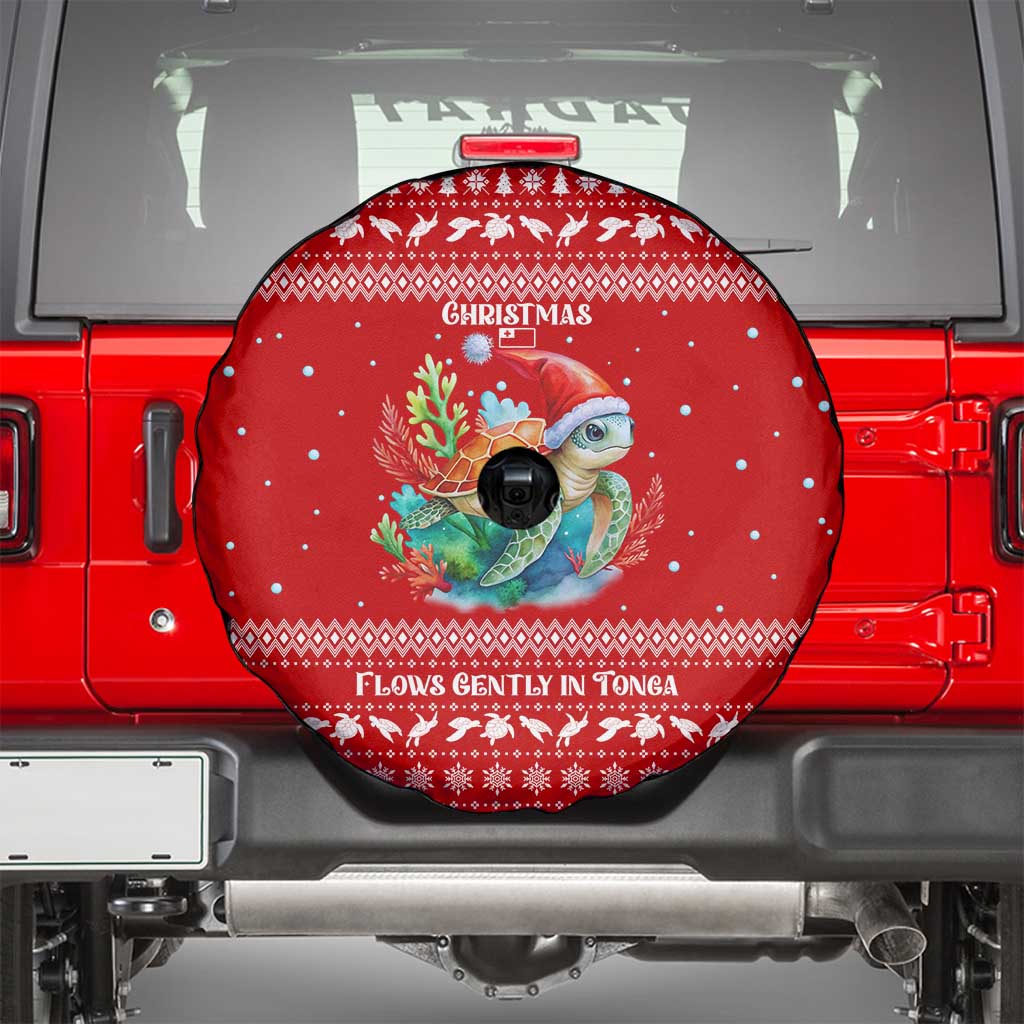 Tonga Christmas Spare Tire Cover with Sea Turtle Coral Reef Design Snowflake Pattern and National Emblem TS04 - Polynesian Pride