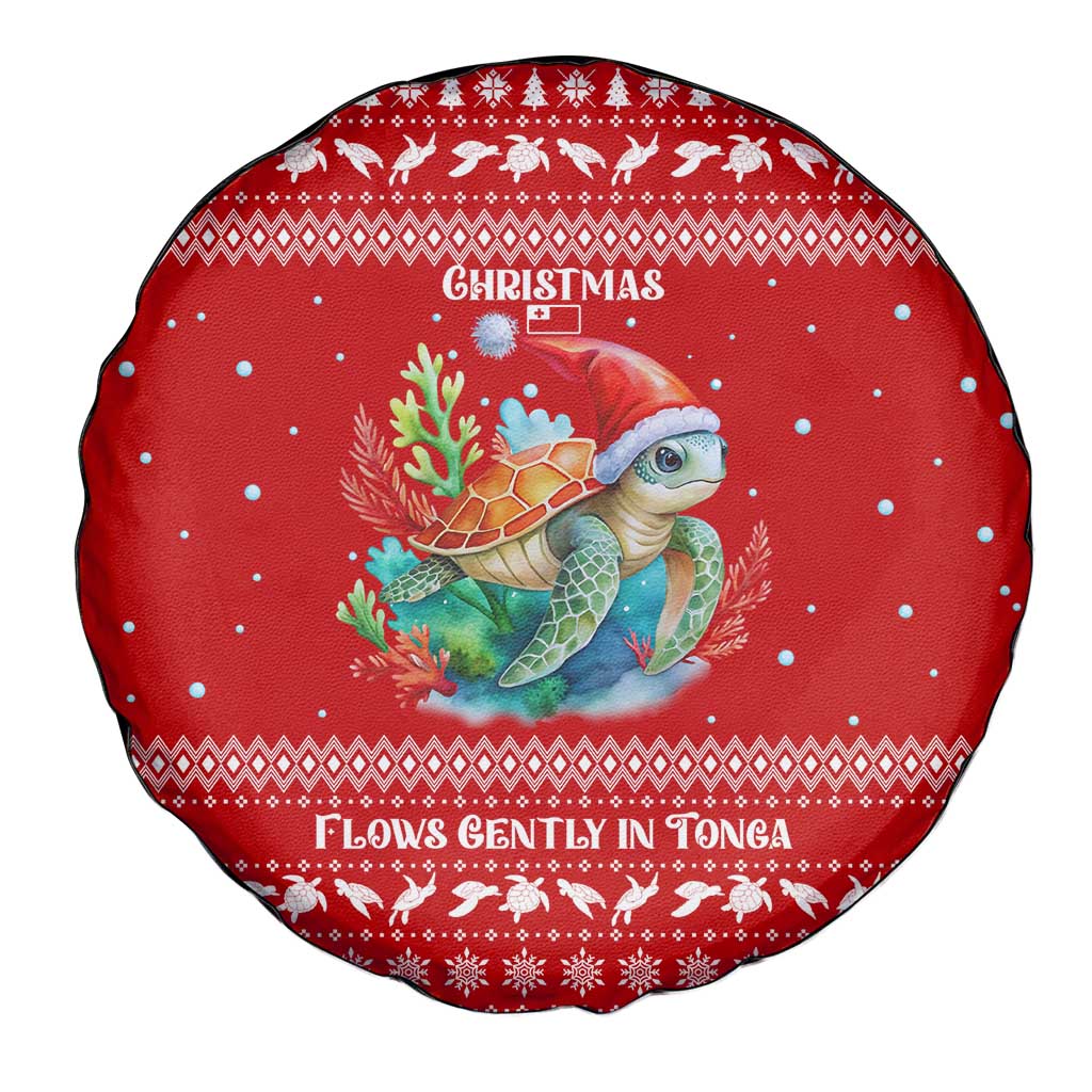 Tonga Christmas Spare Tire Cover with Sea Turtle Coral Reef Design Snowflake Pattern and National Emblem TS04 - Polynesian Pride