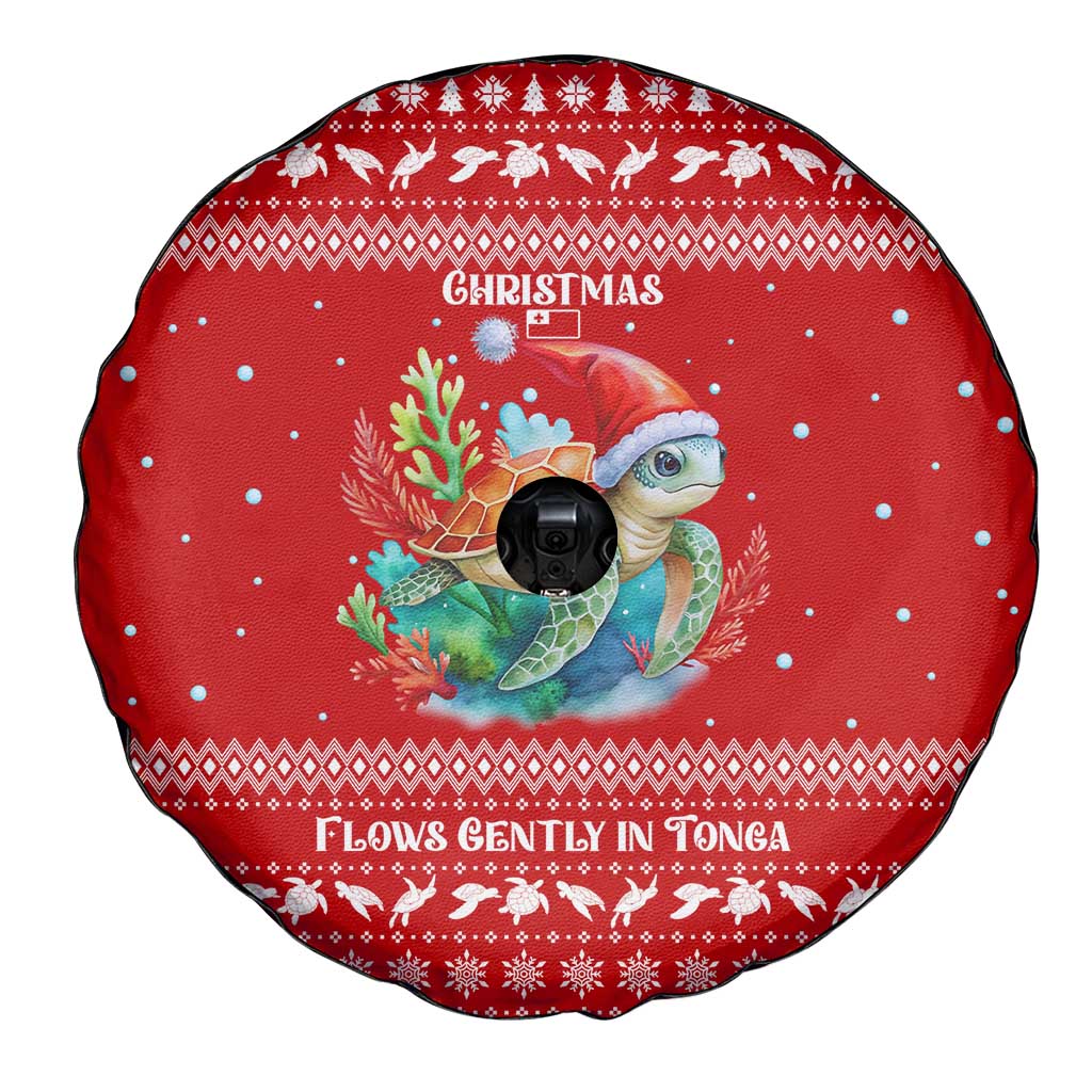 Tonga Christmas Spare Tire Cover with Sea Turtle Coral Reef Design Snowflake Pattern and National Emblem TS04 - Polynesian Pride