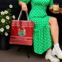 Tonga Christmas Tote Bag with Sea Turtle Coral Reef Design Snowflake Pattern and National Emblem - Polynesian Pride