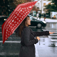 Tonga Christmas Umbrella with Sea Turtle Coral Reef Design Snowflake Pattern and National Emblem - Polynesian Pride