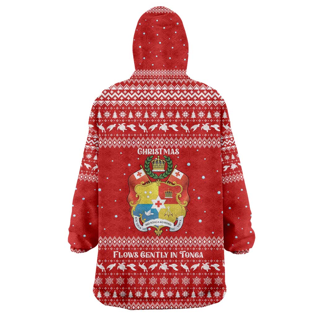 Tonga Christmas Wearable Blanket Hoodie with Sea Turtle Coral Reef Design Snowflake Pattern and National Emblem TS04 - Polynesian Pride