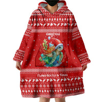 Tonga Christmas Wearable Blanket Hoodie with Sea Turtle Coral Reef Design Snowflake Pattern and National Emblem TS04 - Polynesian Pride