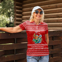 Tonga Christmas Women Polo Shirt with Sea Turtle Coral Reef Design Snowflake Pattern and National Emblem - Polynesian Pride