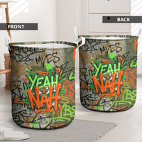 Yeah Nah Graffiti Skull New Zealand Slang Laundry Basket Kiwi Grunge Brick Wall and Bold Urban Street Art
