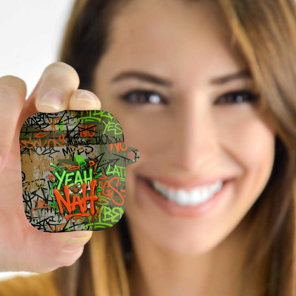 Yeah Nah Graffiti Skull New Zealand Slang AirPods Case Kiwi Grunge Brick Wall and Bold Urban Street Art TS04 - Polynesian Pride