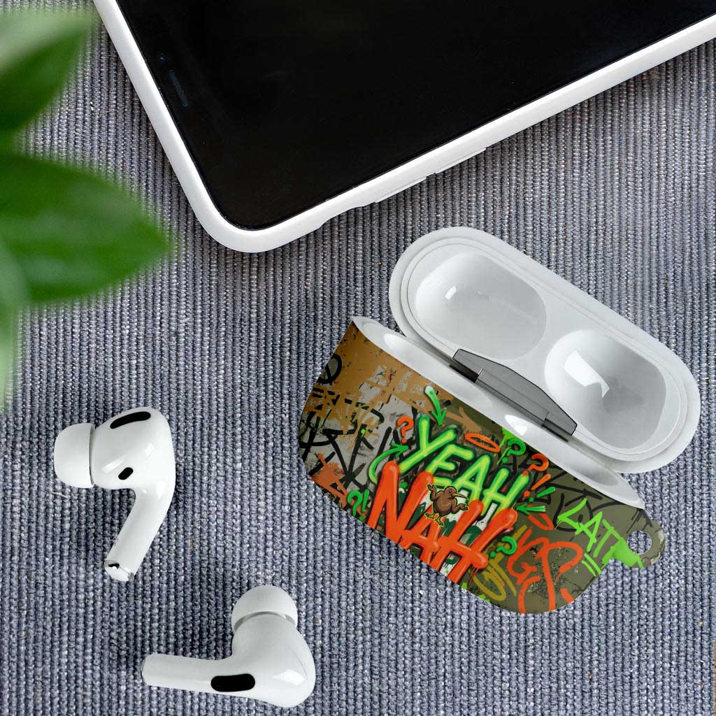 Yeah Nah Graffiti Skull New Zealand Slang AirPods Case Kiwi Grunge Brick Wall and Bold Urban Street Art TS04 - Polynesian Pride