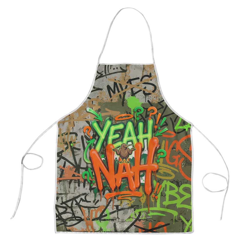Yeah Nah Graffiti Skull New Zealand Slang Apron Kiwi Grunge Brick Wall and Bold Urban Street Art TS04 Multicolor - Polynesian Pride