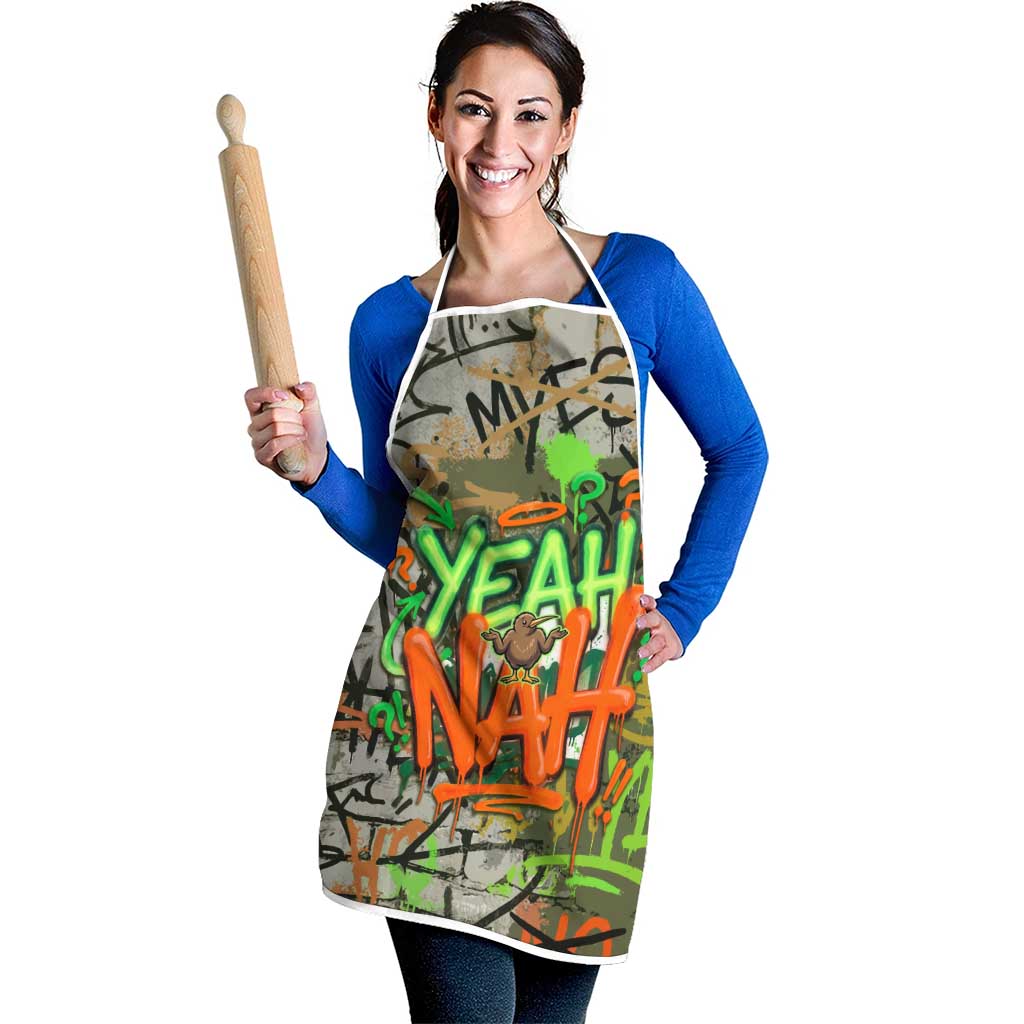 Yeah Nah Graffiti Skull New Zealand Slang Apron Kiwi Grunge Brick Wall and Bold Urban Street Art TS04 - Polynesian Pride