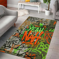 Yeah Nah Graffiti Skull New Zealand Slang Area Rug Kiwi Grunge Brick Wall and Bold Urban Street Art