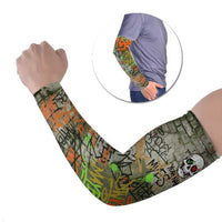 Yeah Nah Graffiti Skull New Zealand Slang Arm Sleeves Kiwi Grunge Brick Wall and Bold Urban Street Art TS04 Set of 2 Multicolor - Polynesian Pride