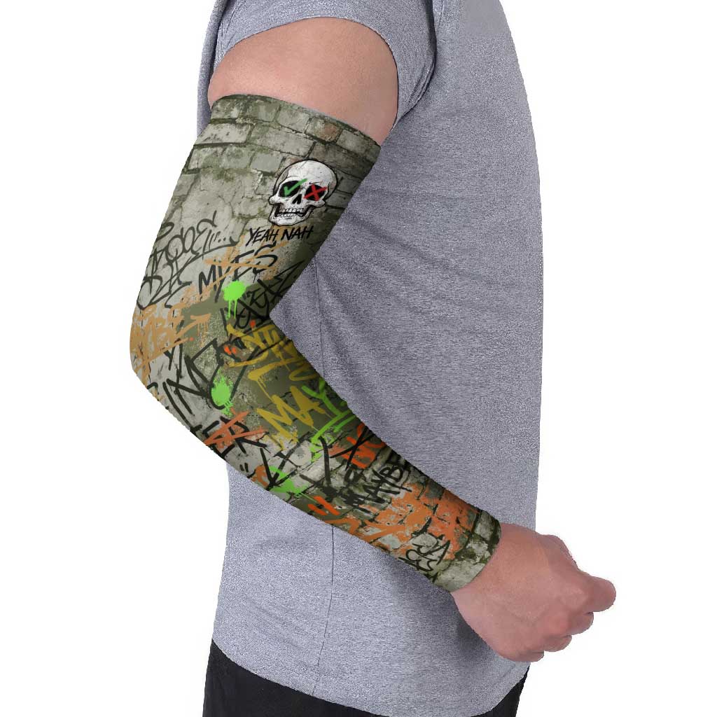 Yeah Nah Graffiti Skull New Zealand Slang Arm Sleeves Kiwi Grunge Brick Wall and Bold Urban Street Art TS04 - Polynesian Pride
