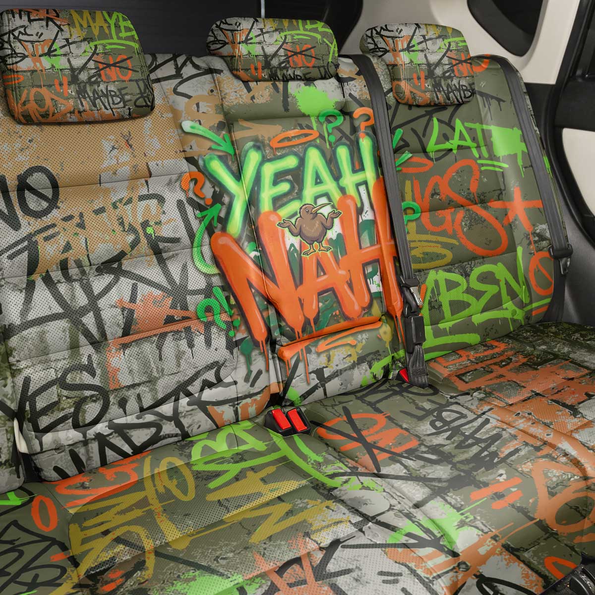 Yeah Nah Graffiti Skull New Zealand Slang Back Car Seat Cover Kiwi Grunge Brick Wall and Bold Urban Street Art TS04 - Polynesian Pride
