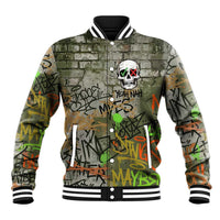 Yeah Nah Graffiti Skull New Zealand Slang Baseball Jacket Kiwi Grunge Brick Wall and Bold Urban Street Art
