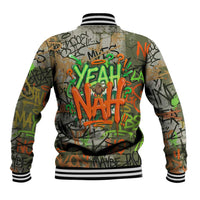 Yeah Nah Graffiti Skull New Zealand Slang Baseball Jacket Kiwi Grunge Brick Wall and Bold Urban Street Art