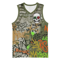 Yeah Nah Graffiti Skull New Zealand Slang Basketball Jersey Kiwi Grunge Brick Wall and Bold Urban Street Art TS04 Unisex Multicolor - Polynesian Pride