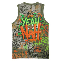 Yeah Nah Graffiti Skull New Zealand Slang Basketball Jersey Kiwi Grunge Brick Wall and Bold Urban Street Art TS04 - Polynesian Pride