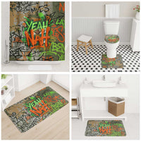 Yeah Nah Graffiti Skull New Zealand Slang Bathroom Set Kiwi Grunge Brick Wall and Bold Urban Street Art
