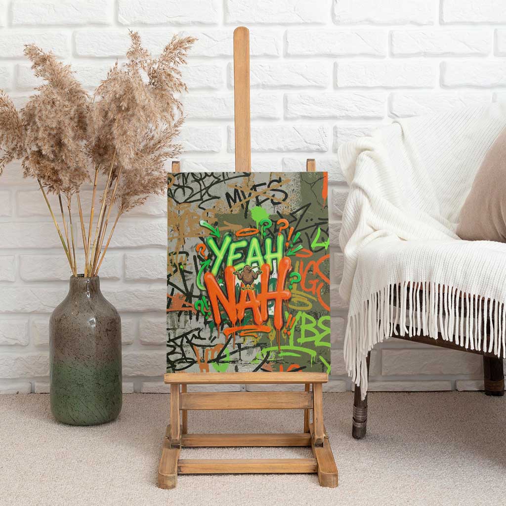 Yeah Nah Graffiti Skull New Zealand Slang Canvas Wall Art Kiwi Grunge Brick Wall and Bold Urban Street Art