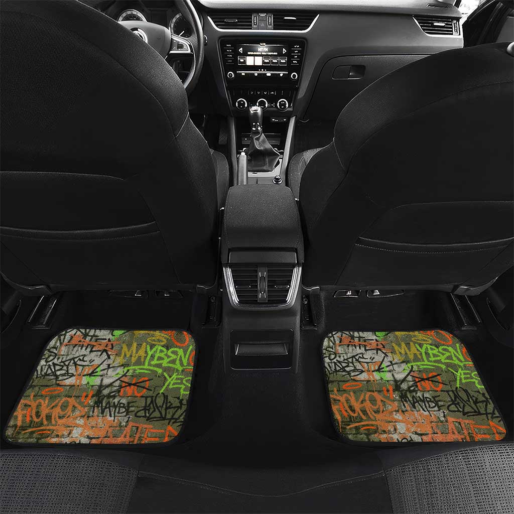 Yeah Nah Graffiti Skull New Zealand Slang Car Mats Kiwi Grunge Brick Wall and Bold Urban Street Art
