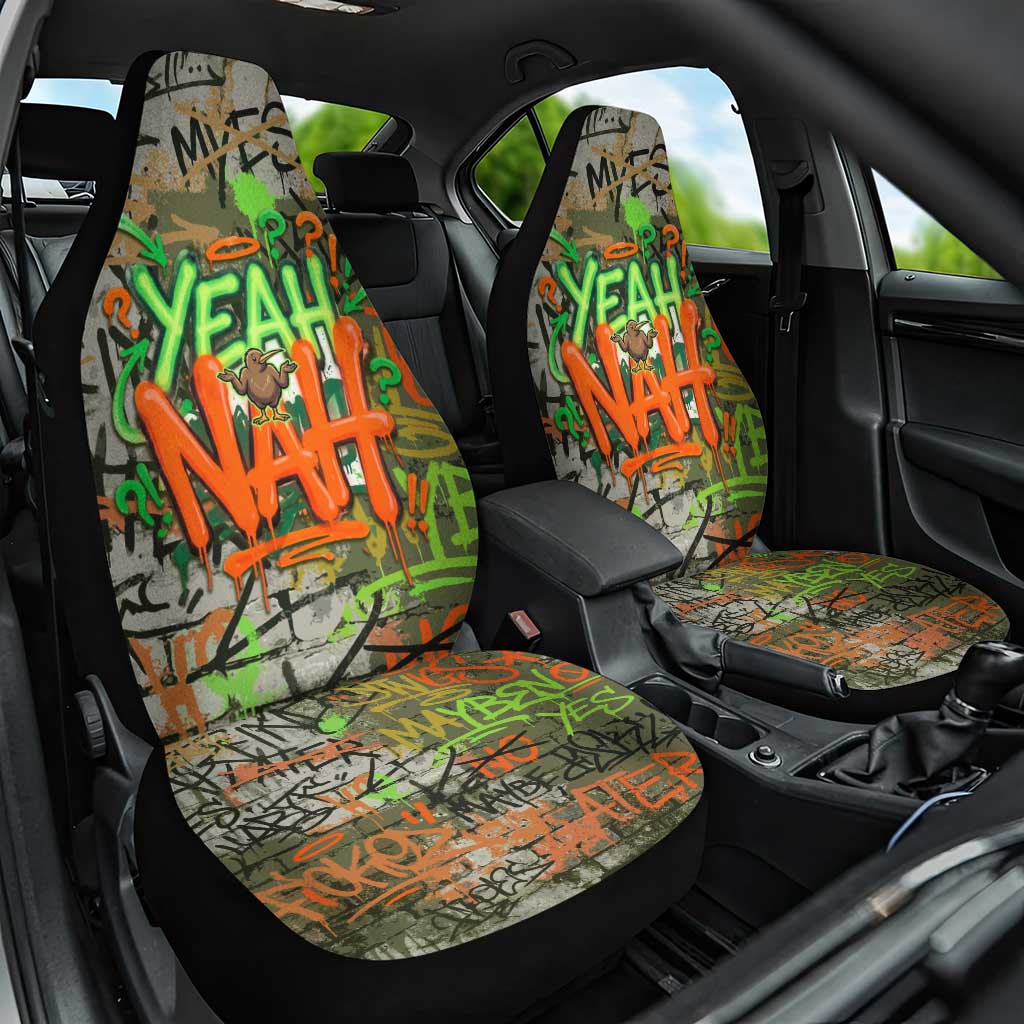 Yeah Nah Graffiti Skull New Zealand Slang Car Seat Cover Kiwi Grunge Brick Wall and Bold Urban Street Art