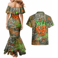 Yeah Nah Graffiti Skull New Zealand Slang Couples Matching Mermaid Dress and Hawaiian Shirt Kiwi Grunge Brick Wall and Bold Urban Street Art TS04 - Polynesian Pride