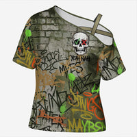 Yeah Nah Graffiti Skull New Zealand Slang Cross Shoulder Shirt Kiwi Grunge Brick Wall and Bold Urban Street Art TS04 Female Multicolor - Polynesian Pride
