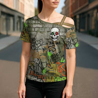 Yeah Nah Graffiti Skull New Zealand Slang Cross Shoulder Shirt Kiwi Grunge Brick Wall and Bold Urban Street Art TS04 - Polynesian Pride
