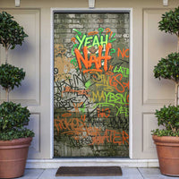 Yeah Nah Graffiti Skull New Zealand Slang Door Cover Kiwi Grunge Brick Wall and Bold Urban Street Art TS04 Multicolor - Polynesian Pride