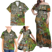 Yeah Nah Graffiti Skull New Zealand Slang Family Matching Off Shoulder Maxi Dress and Hawaiian Shirt Kiwi Grunge Brick Wall and Bold Urban Street Art TS04 - Polynesian Pride