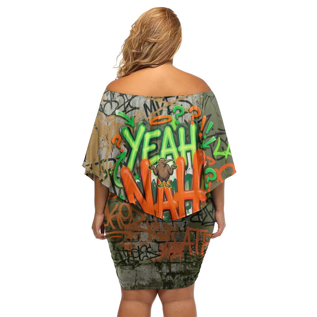 Yeah Nah Graffiti Skull New Zealand Slang Family Matching Off Shoulder Short Dress and Hawaiian Shirt Kiwi Grunge Brick Wall and Bold Urban Street Art TS04 - Polynesian Pride